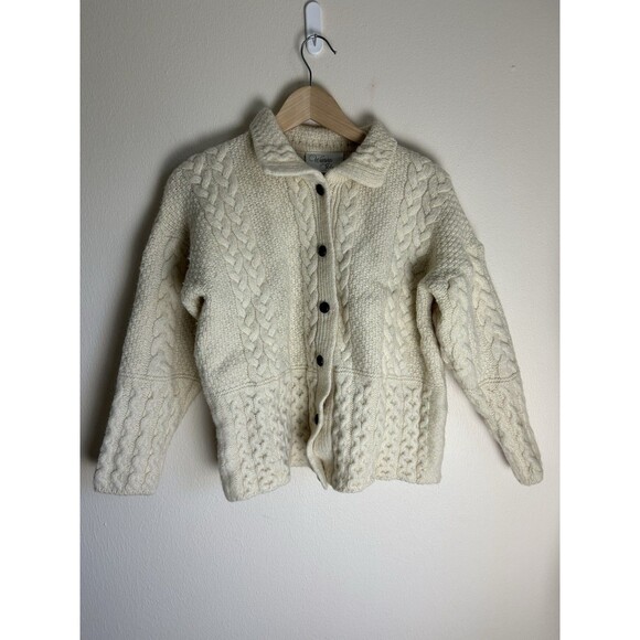 Western Island Sweaters - Vtg Wool Fisherman Chunky Cable Knit Ivory Classic Cardigan Sweater Small S